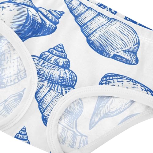 Seashells Blue Ink White Girl Panties Cute Toddler Girls Underwear Cotton Florals Kids Undies Briefs 2t4