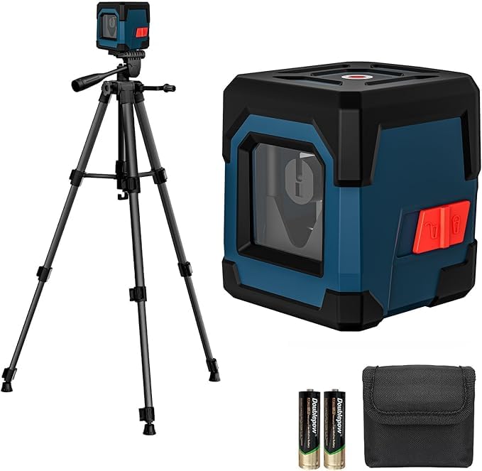 Image of Laser Level with Tripod, RockSeed Cross Line Laser with Self-Leveling, Vertical and Horizontal Line, Rotatable 360 Degree, Carrying Pouch, Battery Included