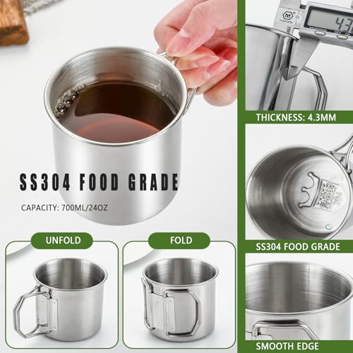 Cantimplora 3 en 1 para exteriores – Botella de agua de pared simple 42oz con taza anidada de 24oz y bolsa de transporte. Acero inoxidable 18/8 de boca ancha para camping, senderismo, supervivencia y kits de emergencia miniatura 4