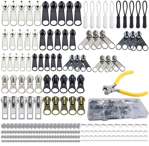 254 Pcs Zipper Repair Kit with Case Include Zipper Replacement and Pull, Universal Zippers Replacement kit for Cloting, Jackets, Coat, Boot, Backpack, Purse and Outdoor Gear