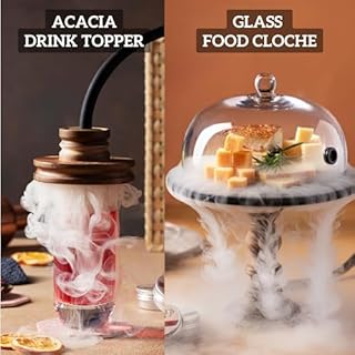 Smoky Crafts Food and Drink Smoker Kit with Smoke Gun, 8" Smoking Cloche Glass Dome, Acacia Cocktail Smoke Top and Wood Chips (Apple & Cherry) - Whiskey Smoker Kit - Gifts for Men