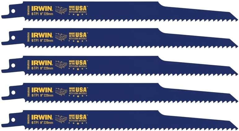 IRWIN Tools 372956P5 - Hoja de sierra recíproca, corte de madera incrustada en madera y clavos, 9 pulgadas, 6 TPI, paquete de 5
