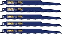 Vista 1 de IRWIN Tools 372956P5 - Hoja de sierra recíproca, corte de madera incrustada en madera y clavos, 9 pulgadas, 6 TPI, paquete de 5