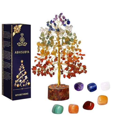 ABHISUBYA Crystal Tree of Life - 7 Chakra Crystals and Gemstones - Healing Crystals - Crystal Tree Ornaments -money Tree - Healing Crystal Gifts - Feng Shui - Meditation Gifts