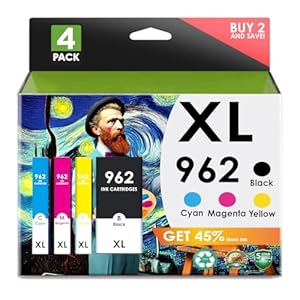 Cartuchos de tinta HP 962XL. Funciona con impresoras OfficeJet Pro 9028 9029 9010 9015 9018 9025 9020 9012 9026 9027. Paquete de 4 962 (negro, cian, magenta, amarillo)