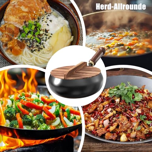 Schwere Gusseisen-Bräter Unbeschichtet, 2025 Neu 24cm/28cm Japanische Eisenpfanne Mit Holzdeckel Unbeschichtete Eisenpfanne Für Natürliches Kochen (Schwarz-a, 28cm) 8 Schwere Gusseisen-Bräter Unbeschichtet, 2025 Neu 24cm/28cm Japanische Eisenpfanne Mit Holzdeckel Unbeschichtete Eisenpfanne Für Natürliches Kochen (Schwarz-a, 28cm)