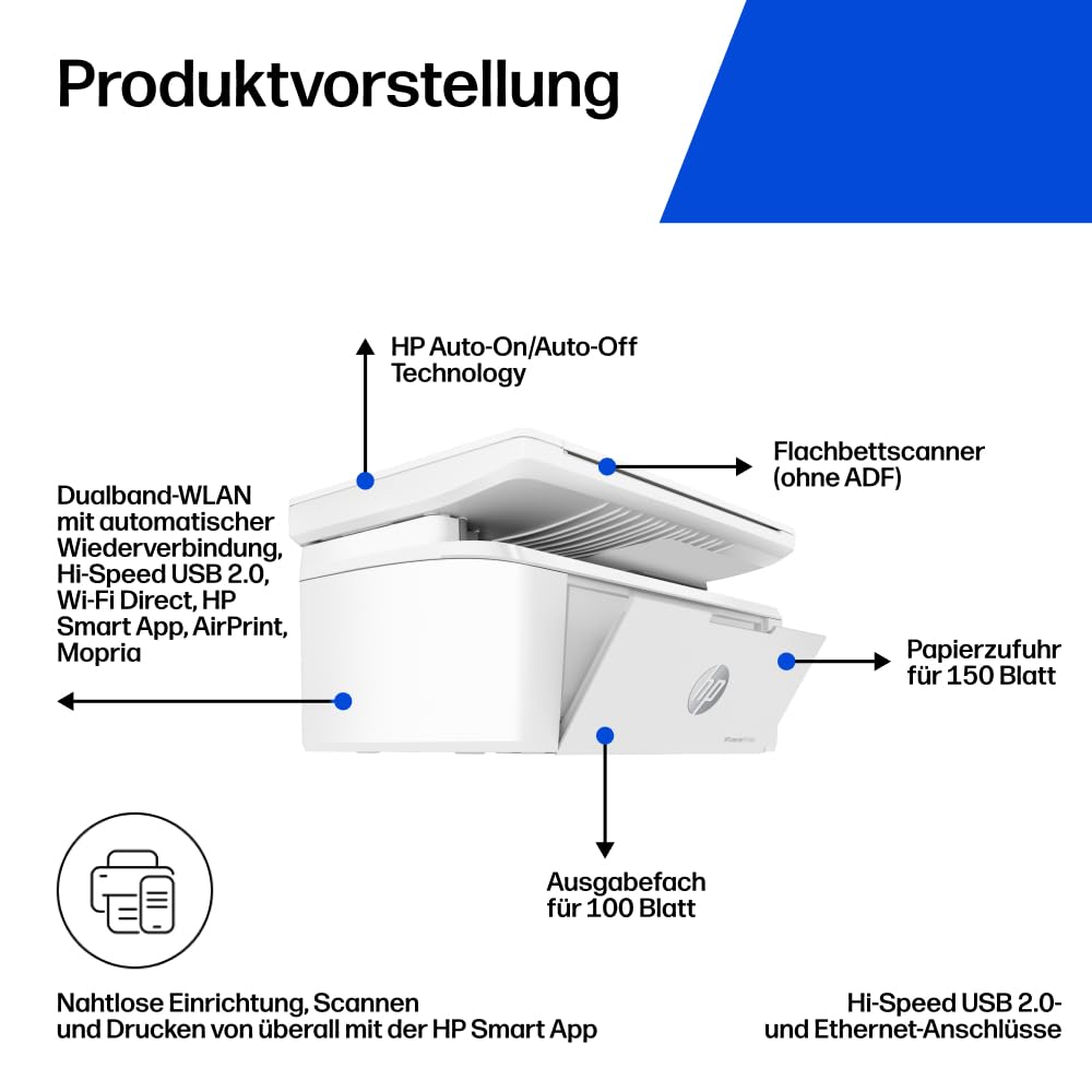 HP LaserJet MFP M140w Multifunktions-Laserdrucker, A4, WLAN, Duplex, Scanner, Kopierer