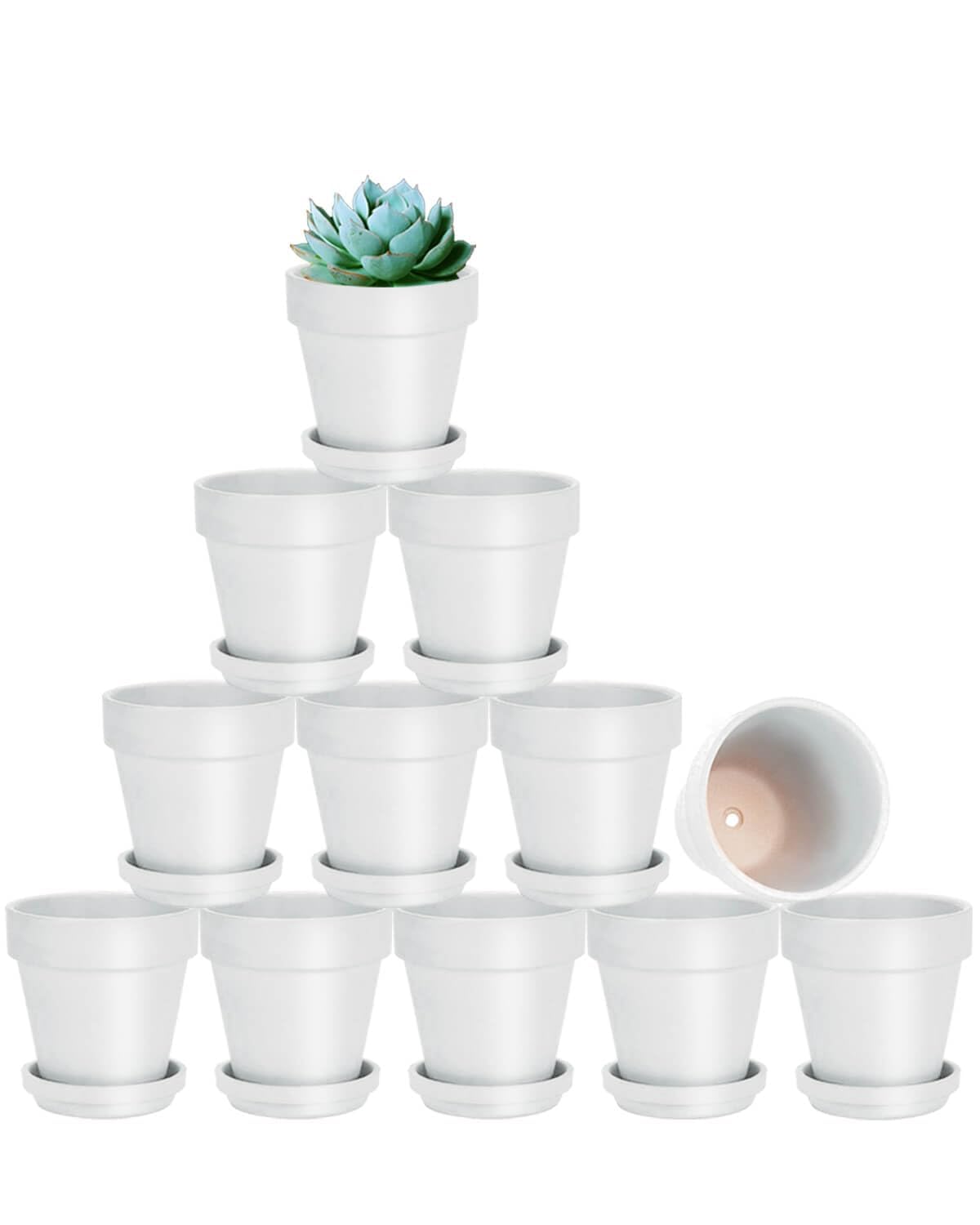 vensovo 7.6 CM White Clay Pot for Plant with Saucer, 12 Pack Small Terra Cotta Plant Pot with Drainage Hole