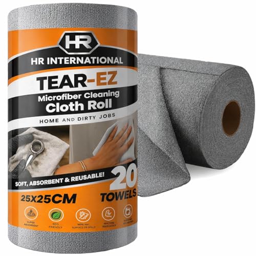 Image of HR INTERNATIONAL Microfiber Cleaning Cloth Roll 20 Pack, Tear Away Microfiber Towels, 25 x 25 Reusable, Washable, Scratch Free, Ultra Dishcloth for All-Around Cleaning Cloth for Kitchen (Pack of 20)