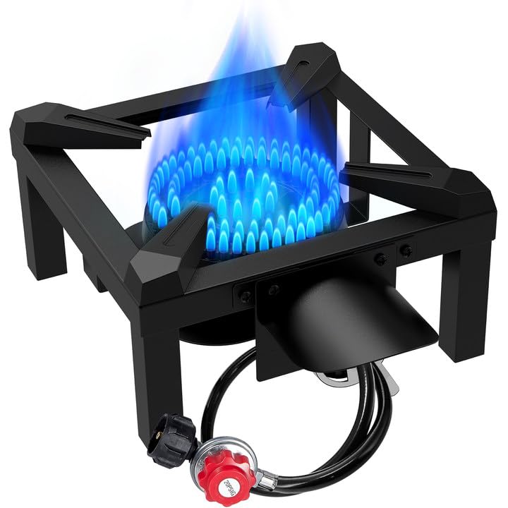 Llamaviva Propane Burner, High Pressure 100,000 BTUs Single Gas Stove with Water Bag& 4.1ft Adjustable Hose with Regulator,Propane Stove for Outdoor Cooking, Seafood Boil,Turkey Fry