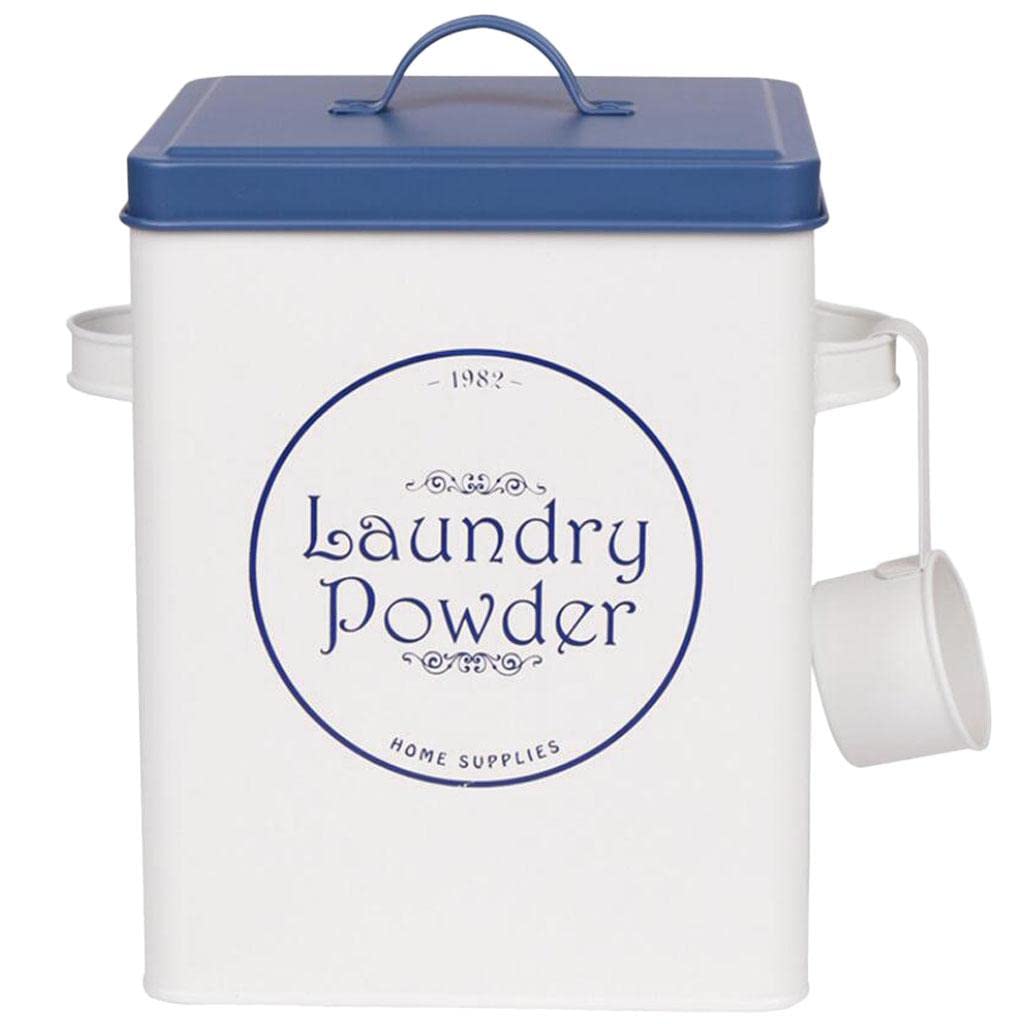 Laundry Detergent Powder Storage Tin Box w/Scoop White Amazon.in