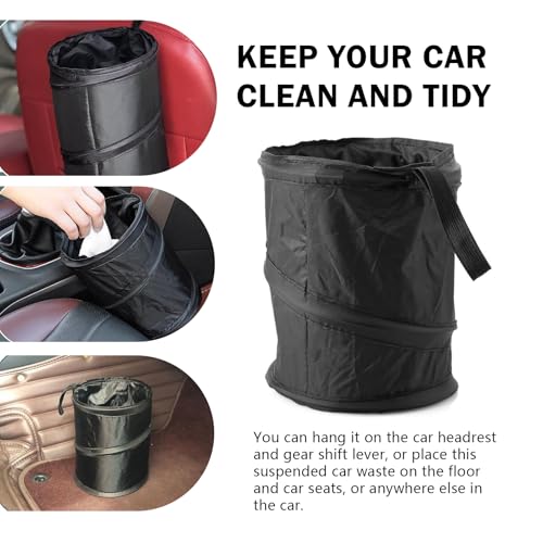 Image of Shakas Car Trash Can, Pop-up Collapsible Car Trash Bin, Waterproof Hanging Car Trash Bag, Portable Foldable Multifunctional Accessories Car Trash Bin (Black)