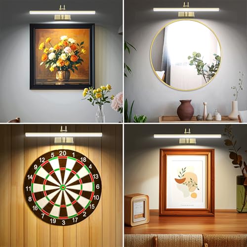 Image of Picture Light,5000mAh Battery Wall Sconce,16inch Art Light,Antique Brass | 2 Colors Photo Lights Rechargeable,Remote Timer and Dimmer Gallery Light,Metal Painting Light for Portrait Display Frame