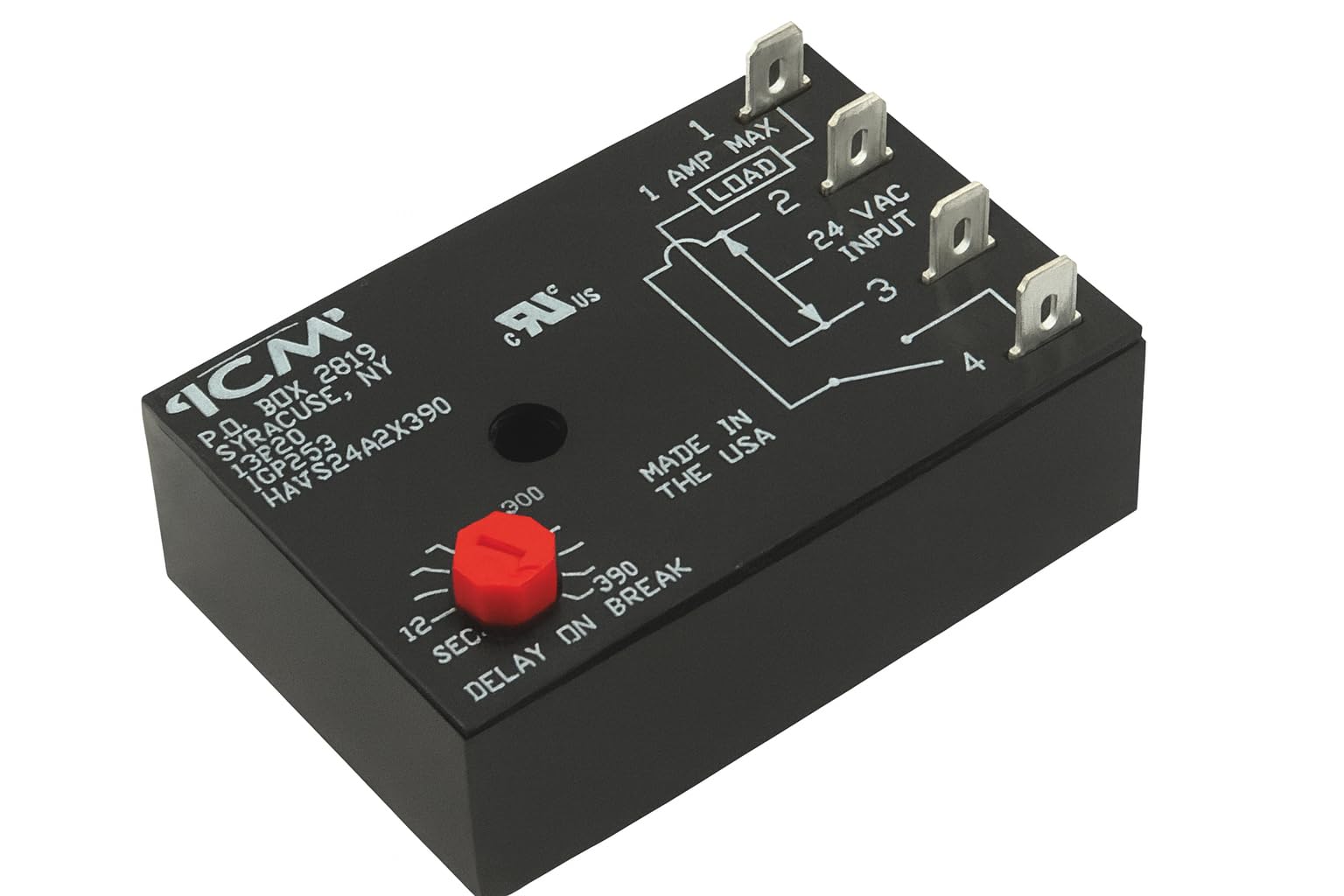 ICM ControlsICM253 Adjustable Fan Delay Timer | Post-Purge Off Delay Control | 12–390 Second Adjustable Delay | 18–30 VAC | UL Recognized HVAC Blower Fan Control Board for Efficiency & Comfort