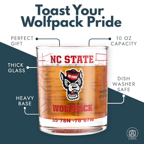 Image of Greenline Goods - North Carolina State University Wolfpack College Whiskey Glasses (Set of 2), 10 oz - Full-Color Logo + Campus Map