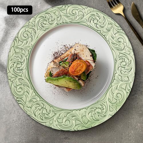 Set de 100 platos reutilizables redondos verdes miniatura 6