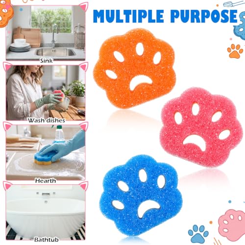 Image of FillTouch Cat Paw 3 Pcs Scrub Sponge, Pink, Orange, Blue