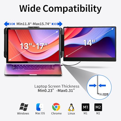 Image of Laptop Screen Extender 14 inch - Dual Portable Monitor FHD 1080P IPS Second Screen for 13 inch-17 inch Laptops, Plug & Play for Trip /Remote Work Compatible with Windows /Mac /Android /Chrome