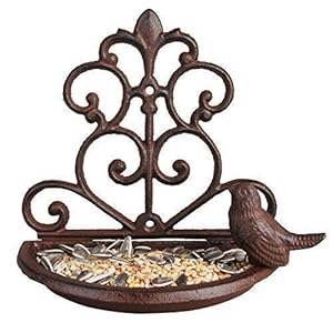Garden mile® Vintage Style Decorative Cast Iron Bird Feeder Bird Bath, Bronze Bird Feeding Station Bird Table Seed Feeder Wall Mounted Garden Ornament.