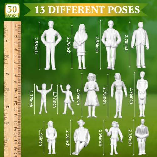 Image of Namalu 30 Pcs, 1: 25 Scale Scale White Unpainted Mini People Figures Miniature People for Model Trains Architectural Standing and Sitting Mini Diorama Figures for Architectural Project