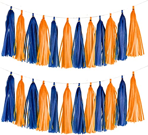 Image of Orange and Blue Tassel Garland Banner Paper Tassels for Party Decorations,Pack of 20