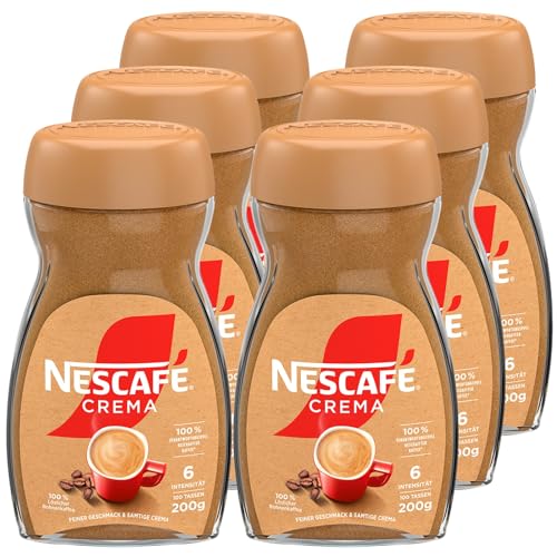 NESCAFÉ CLASSIC Crema löslicher Bohnenkaffee aus mitteldunkel gerösteten Kaffeebohnen kräftiger Instant-Kaffee mit samtiger Crema koffeinhaltig 6er Pack