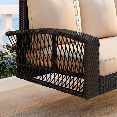 Image of Outdoor Swing Without Stand for Balcony, Garden Three Seater | Weather Resistant Rattan & Wicker Hammock Jhula for Adults (Brown 3 Seater)
