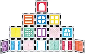 PicassoTiles 40pcs Magnetic Tile Clip-in Window and Door Expansion Set, Magnetic Block Add-ons, Magnet Building Construction Toys, STEM Education Learning Stacking Block, Toddler Boys & Girls