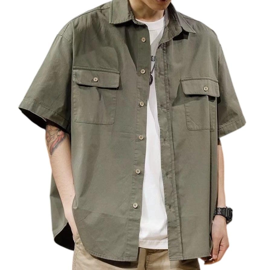 Camisa de trabajo japonesa para hombre de algodon con botones y doble bolsillo 2