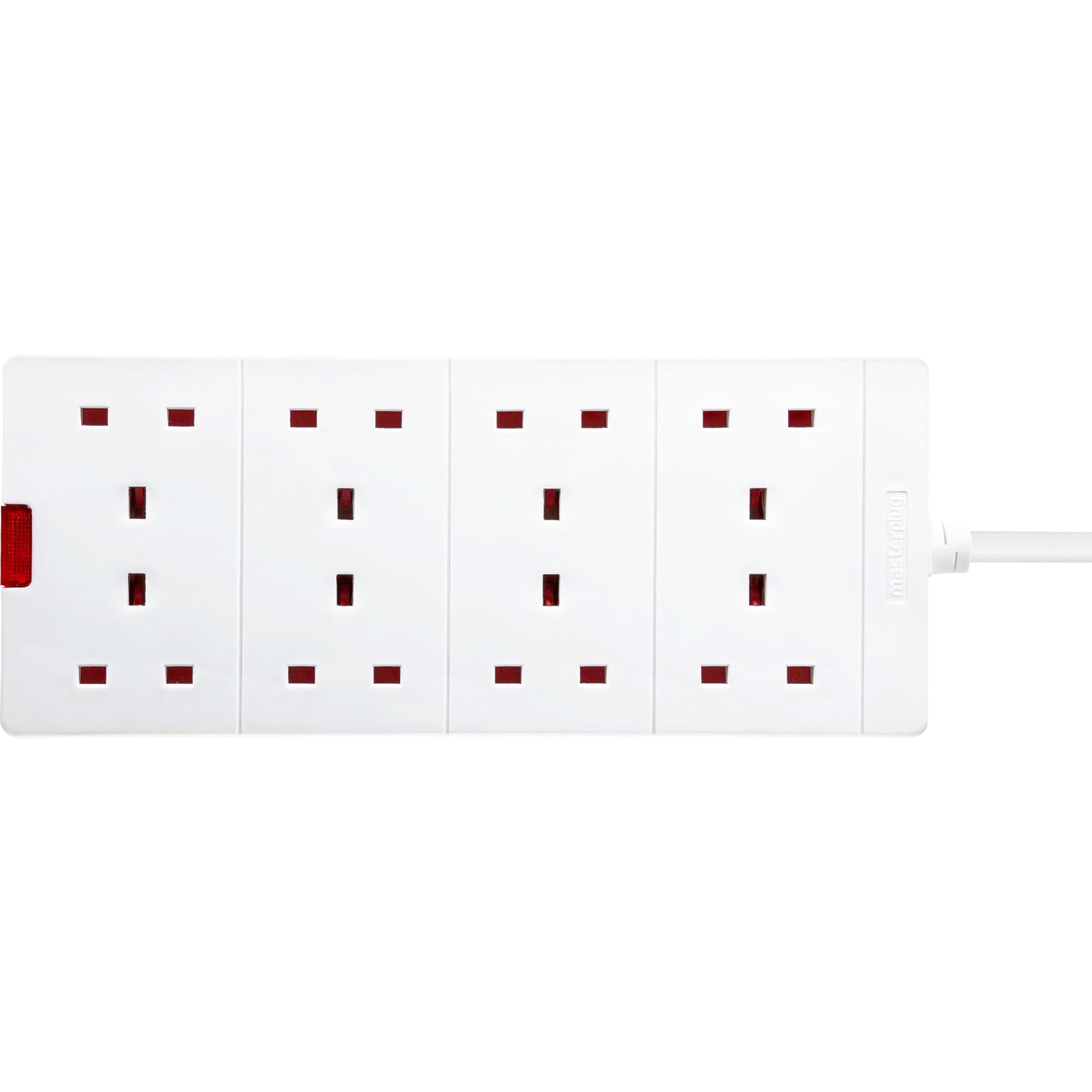 Masterplug Osiem gniazd przedłużacz ze wskaźnikiem mocy 2 m biały kolor