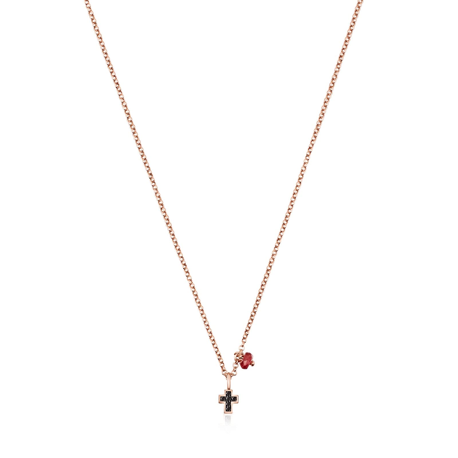 TOUS Collar con Baño de Oro 18Kt sobre Plata para Mujer con Motivo de Cruz en Espinela y Rubí, Largo 45 cm, Clásico y Sofisticado, Colección Motif