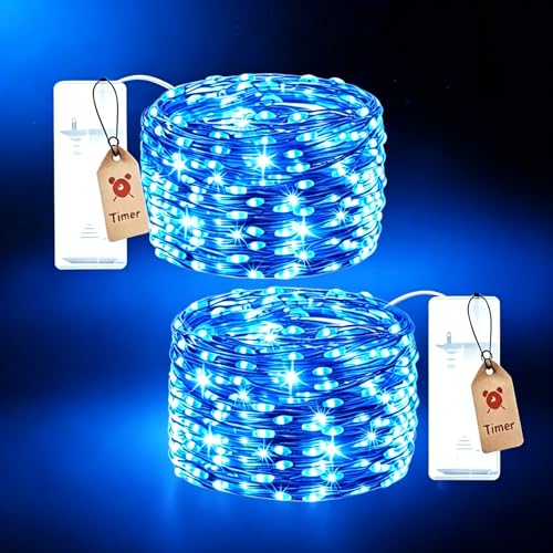 ZingBox Lichterkette Batterie Timer 1m 10 LEDs Innen Batteriebetrieben Lichterketten Klein für Weihnachten Schlafzimmer Party Hochzeit Halloween DIY Deko (Blau 2 Stück)