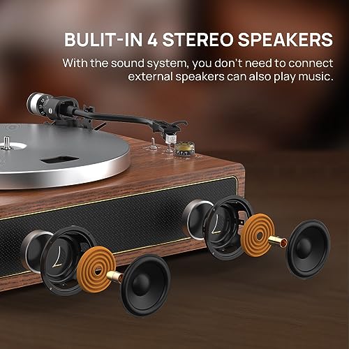 Seasonlife HQ-KZ001 Turntable Record Player With Built-In Speakers, Vinyl Record Player Support Bluetooth Playback Auto Stop 33&45 Rpm Speed Rca Line Out Aux In All-In-One Belt-Drive Turntable thumb #1