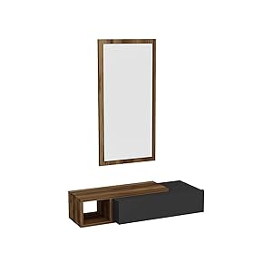 WELL HOME MOBILIARIO &amp; DECORACIÓN Conjunto de RECIBIDOR, conglomerado recubierta melamina, con Espejo, en Color Nogal Claro Antracita