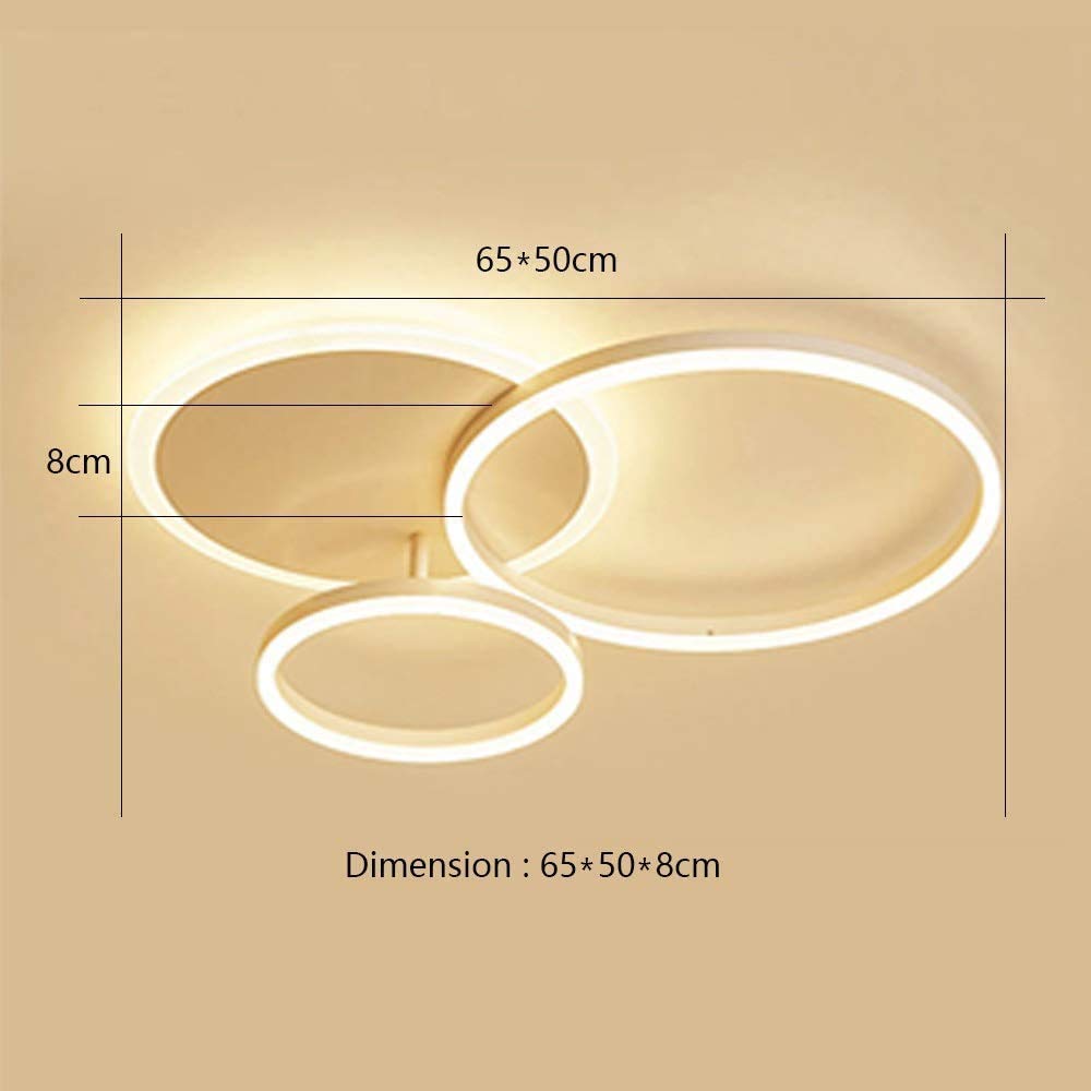 LED Plafoniera Lampada Soggiorno Luci Metallo Dimmerabile Con Telecomando Lampada Soffitto Anello Lampada Sospensione Acrilico Camera Letto Sala Studio Camera Dei Bambini Lampadario,D'oro,3 Ringe