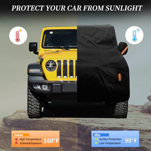 Image of 7 Layers Car Cover Custom Fit Jeep Wrangler 2 Door JK JL CJ YJ TJ Sahara 1987-2025, Heavy Duty Waterproof All Weather Full Exterior Cover Outdoor Protection with Door Zipper & Cotton