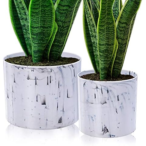 AISHN Plastic Planters, 8/10 Inch Plant Pot, Outdoor Modern Decorative Plastic Pots with Drainage Hole for House Plants, Succulents, Flowers, and Cactus.(Gray White) Cover