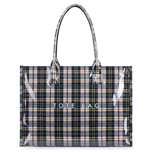 Image of KALIDI PVC Tote Bag Women's Kraft Paper Work Handbags Purses with Top Handle