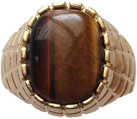 Rounded square Tiger Eye with matrix Band Men's Ring 14kt Gold ep available in Sizes 9 to 14 M-121