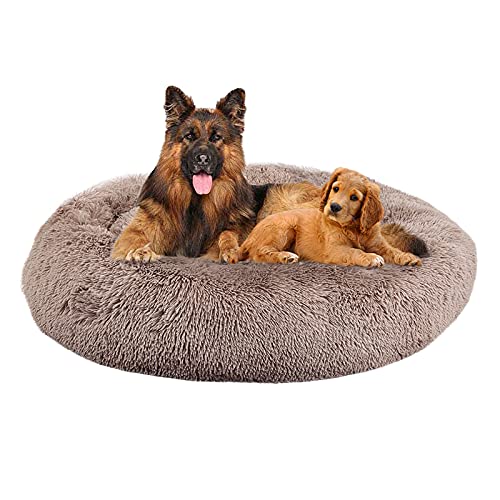 German Shepherd Dog Bed Xtra Large Round Orthopedic Pet Beds Luxury Thick Labrador Dog Bed Improve Sleeping Fluffy Faux Fur Camel