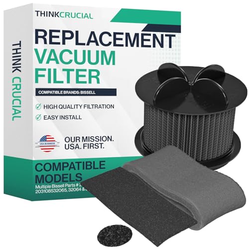 Think Crucial Round Washable Replacement Vacuum Filter Compatible with Multiple Bissell Parts # 2031183, 2031085ES, 203108532065, 32064 & 32065 (Vaccum Filter + Kit)