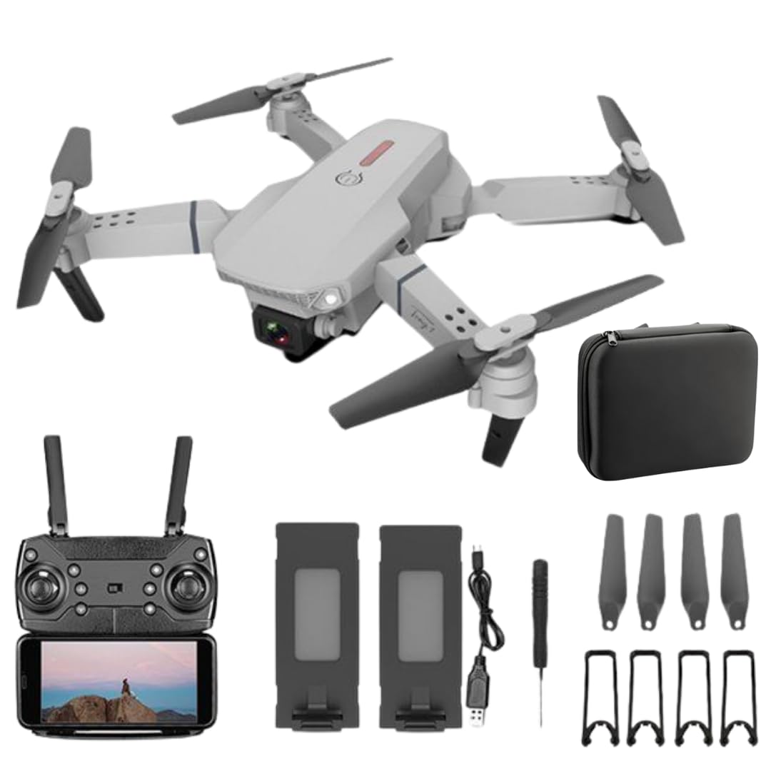 Trendi Foldable Quadcopter Drone with 360° Roll | 150m Range | Dual HD Camera Lens | 25-30 Min Flight Time | Speed Control, Gesture Manipulation, Optical Flow, Avoidance | 2 Batteries (Grey)
