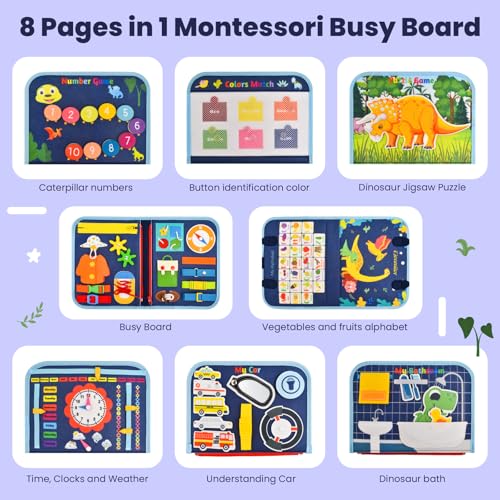 Image of Busy Book for Toddlers 1-3, Montessori Toys Busy Board for 1 2 3 4 Year Old Boy Girl Birthday Gift Educational Learning Quiet Activity Book Airplane Car Travel Toys for Tollders Kids 1-3