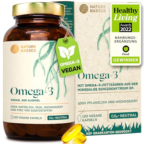 Veganes Omega 3 aus Algenöl | 120 hochdosierte Kapseln für 4 Monate | Nur 1 Kapsel täglich | laborgeprüft auf Reinheit
