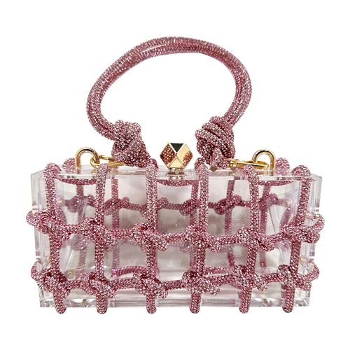 Image of Sparkly Acrylic Clutch Purses for Women with Rhinestone Transparent Bag, Perfect for Bridal Events Prom (Pink)