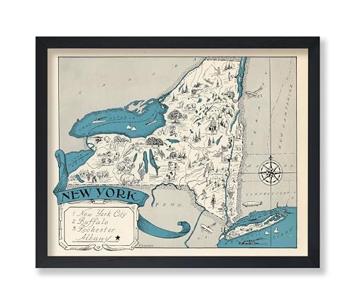 Poster Master Vintage Map Print - Retro New York State Poster - Educational Art - Gift for Teacher, Student, Travel Lover, New Yorker - Wall Decor for Classroom, Office, Dorm - 18x24 Unframed Wall Art