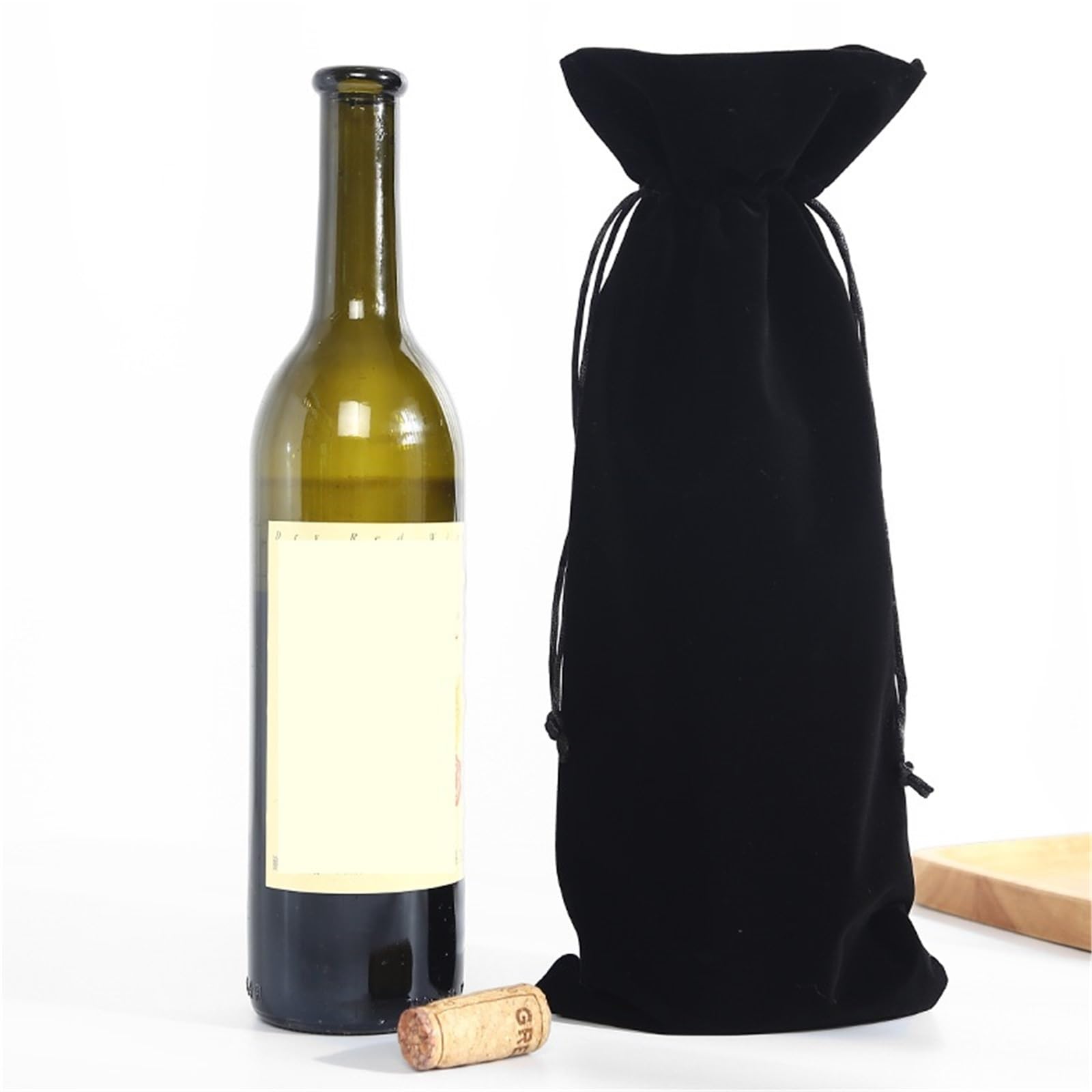 Geschenkverpackung für Flaschen, Geschenktüten mit Kordelzug for Weinflaschen, mehrfarbig, 35,4 cm, 10 Stück(Black)