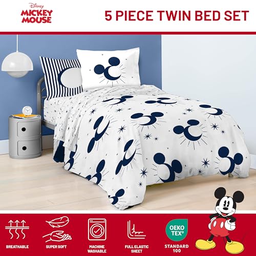 Image of Disney Mickey Mouse Twin Comforter Set 5 Piece Celestial Bedding, White