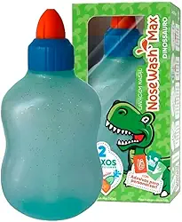 Nosewash Max Dinossauro - Dispositivo para Lavagem Nasal de Bebês e Crianças, Limpador de Nariz, Irrigação Nasal, Alivio de Alergias e Congestão Nasal, com Controle de Fluxo, Frasco 240 ML com Escala