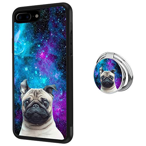 Black iPhone 7 Plus 8 Plus Case with Ring Holder Stand Holder Galaxy Nebula Pug Pattern 360 Rotation Ring Grip Kickstand Soft TPU and PC Anti-Slippery Design Protection Bumper For iPhone 7 Plus 8 Plus